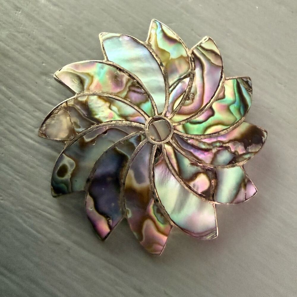 925 Sterling Silver Abalone Mexico  Pin Brooch Pendant VINTAGE - Picture 2 of 8